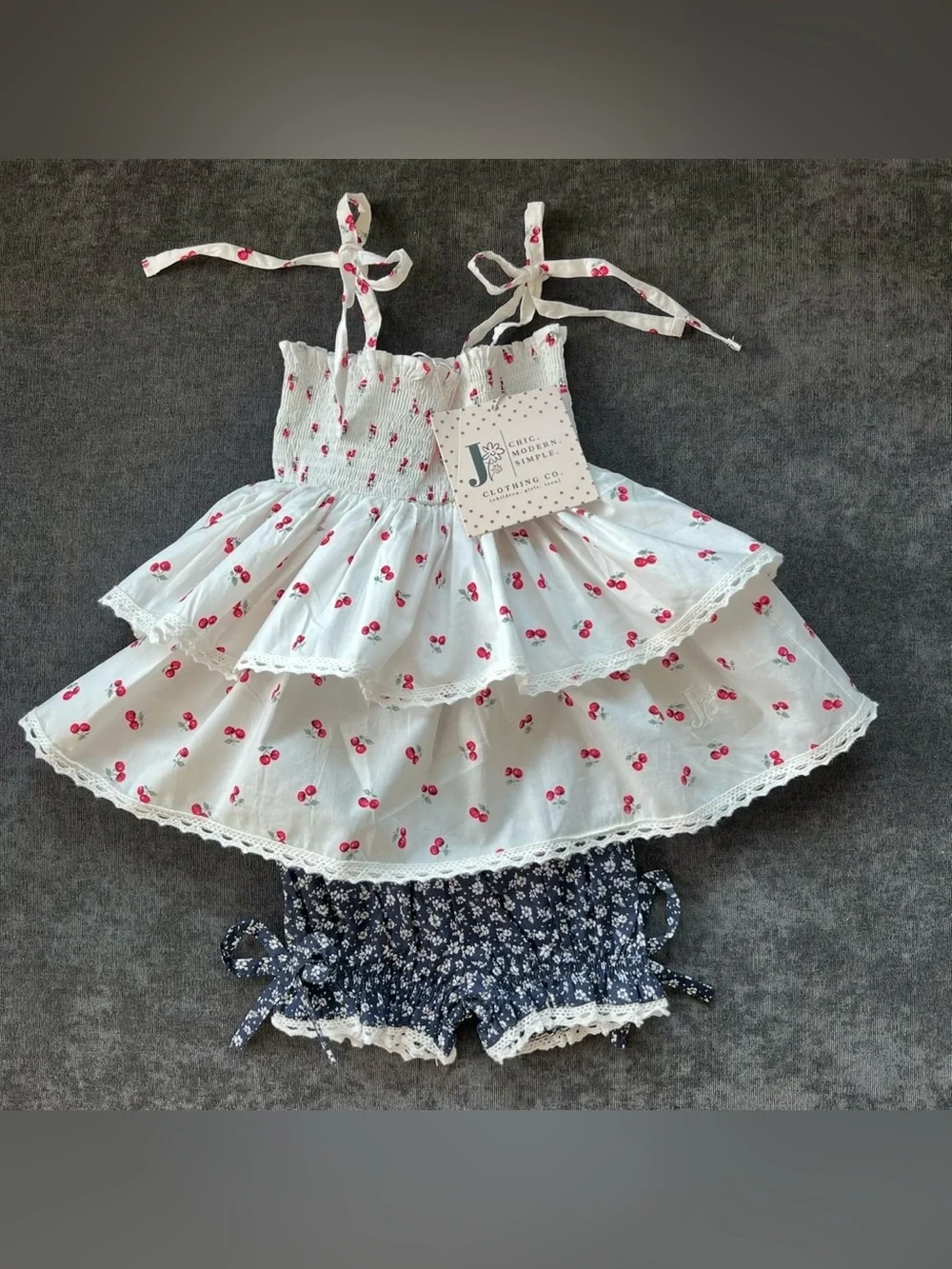NWT Jane + Jo Lucy Tie Over Tunic Set in Cherries Size 12 Months